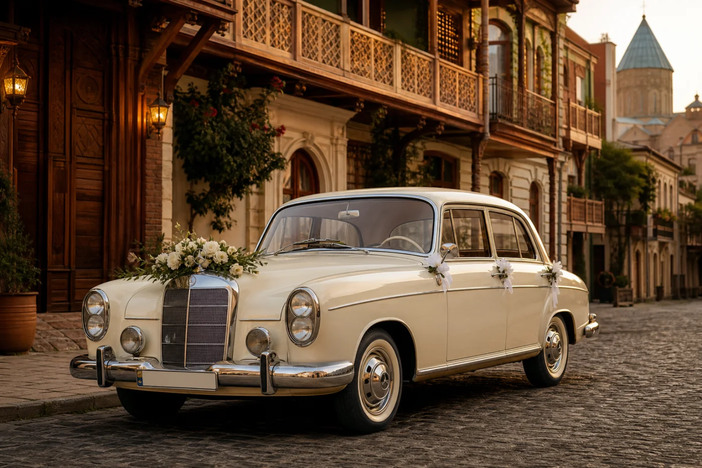 Wedding car on a historic Tbilisi street